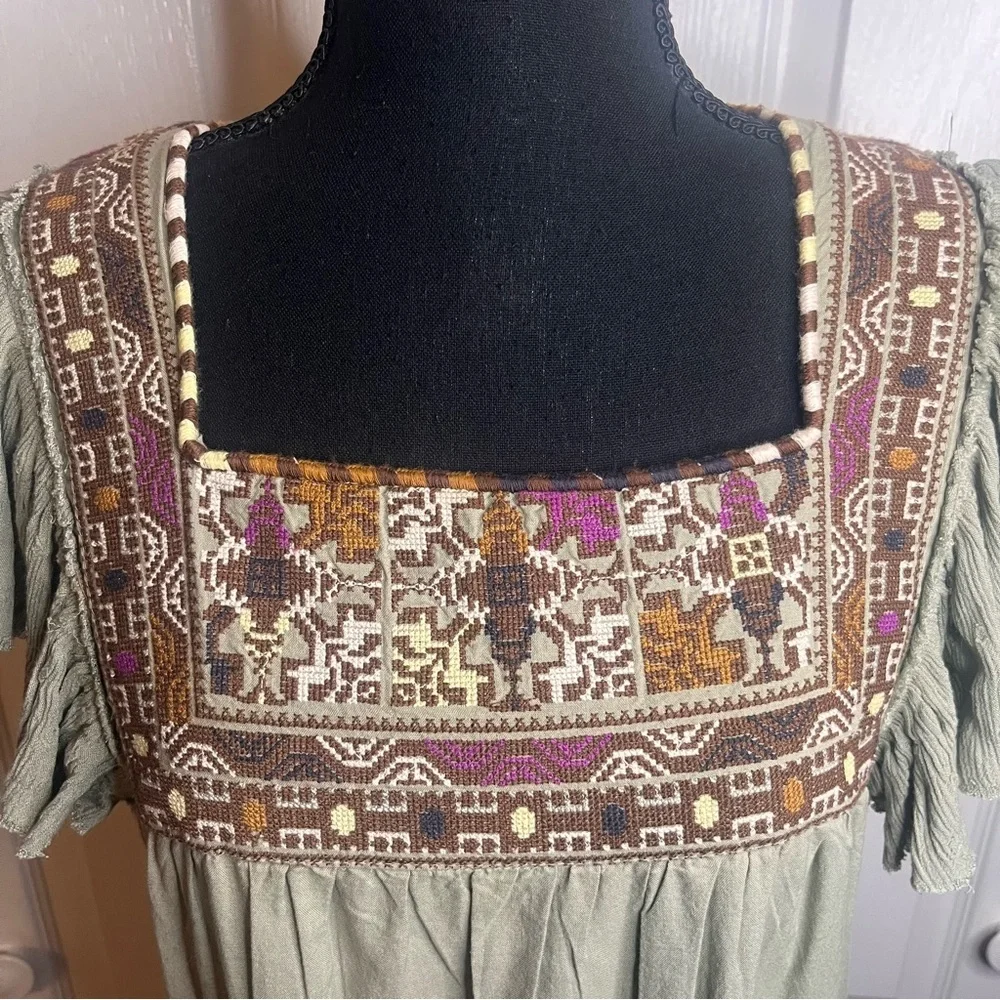Free People Day Glow Embroidered Mini Dress Sz L Cottagecore Hippie Aztec Boho - Picture 7 of 13